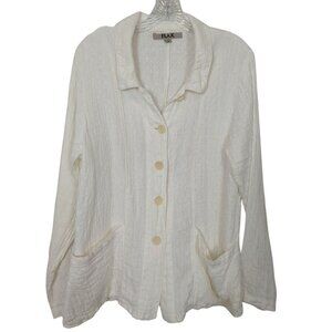 Flax white 100% linen Button-Up long sleeve waffle shirt With Pockets Size S‎